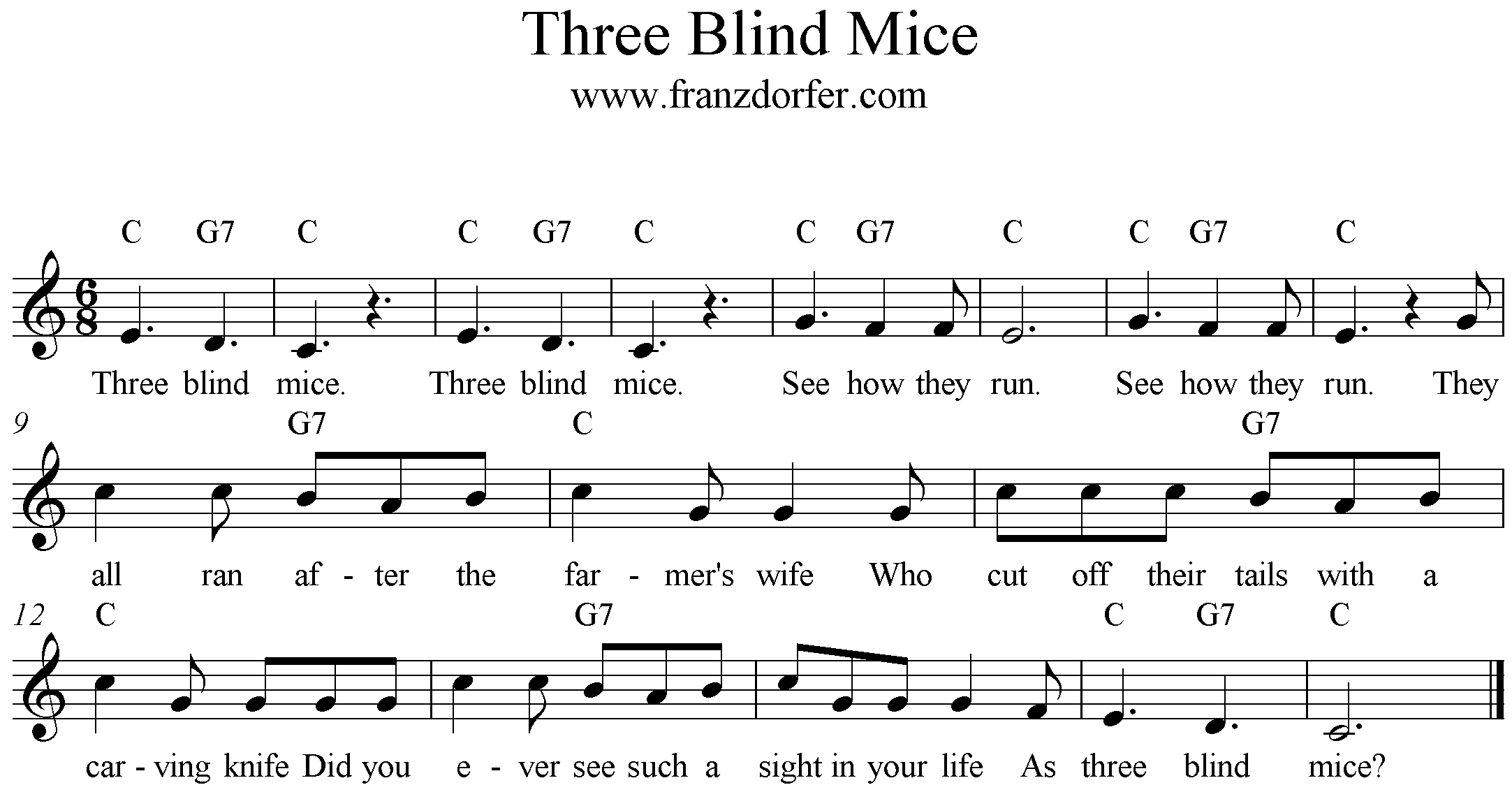 Freesheet music Three Blind Mice